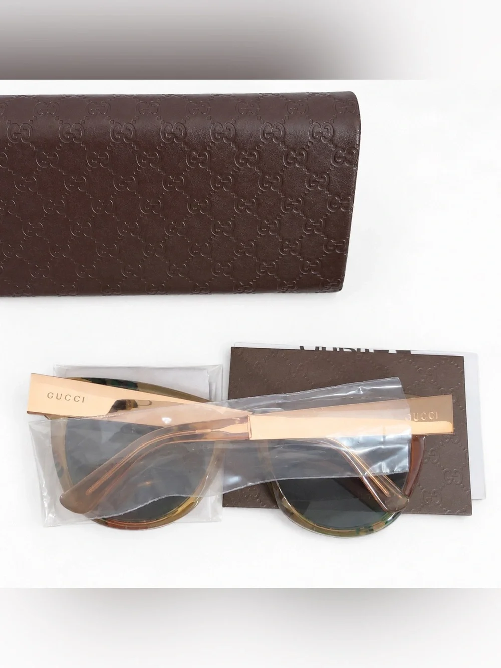 NEW Gucci Tortoiseshell Cat-Eye Sunglasses w/ Rose Gold mirrored Lenses GG373 S